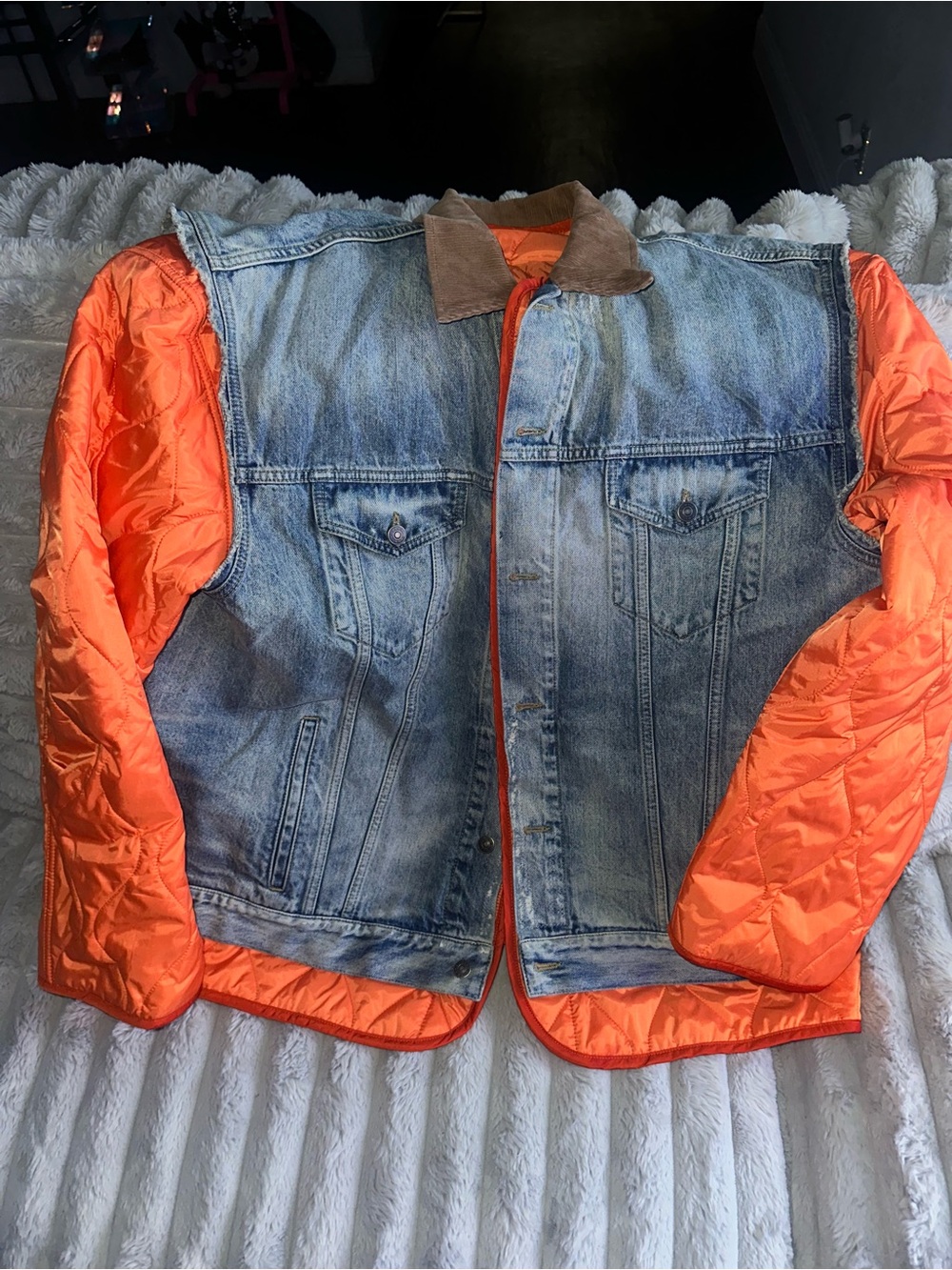 Gucci Reversible Blue Denim Jacket with Orange Quilted Lining